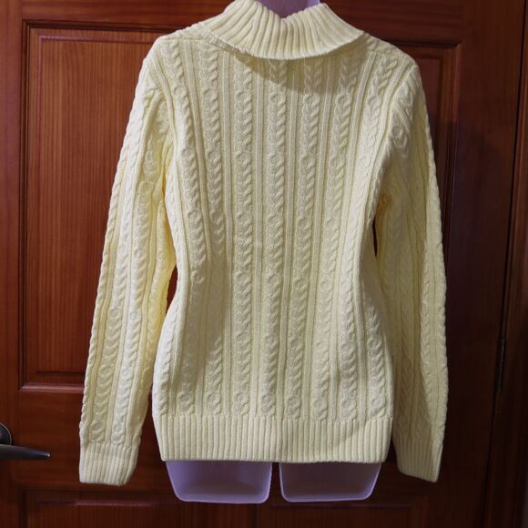 Croft & Barrow VTG Bright Cheerful Yellow Cable Knit Vneck Sweater Button Detail - Picture 8 of 13